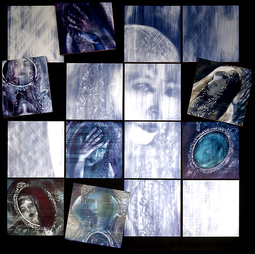 Non silver photographic process images incorporated into larger installation artworks, part of solo exhibition in Athens.